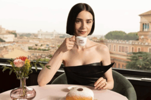 Lily Collins dans le rôle d’Emily Cooper pour Emily in Paris.