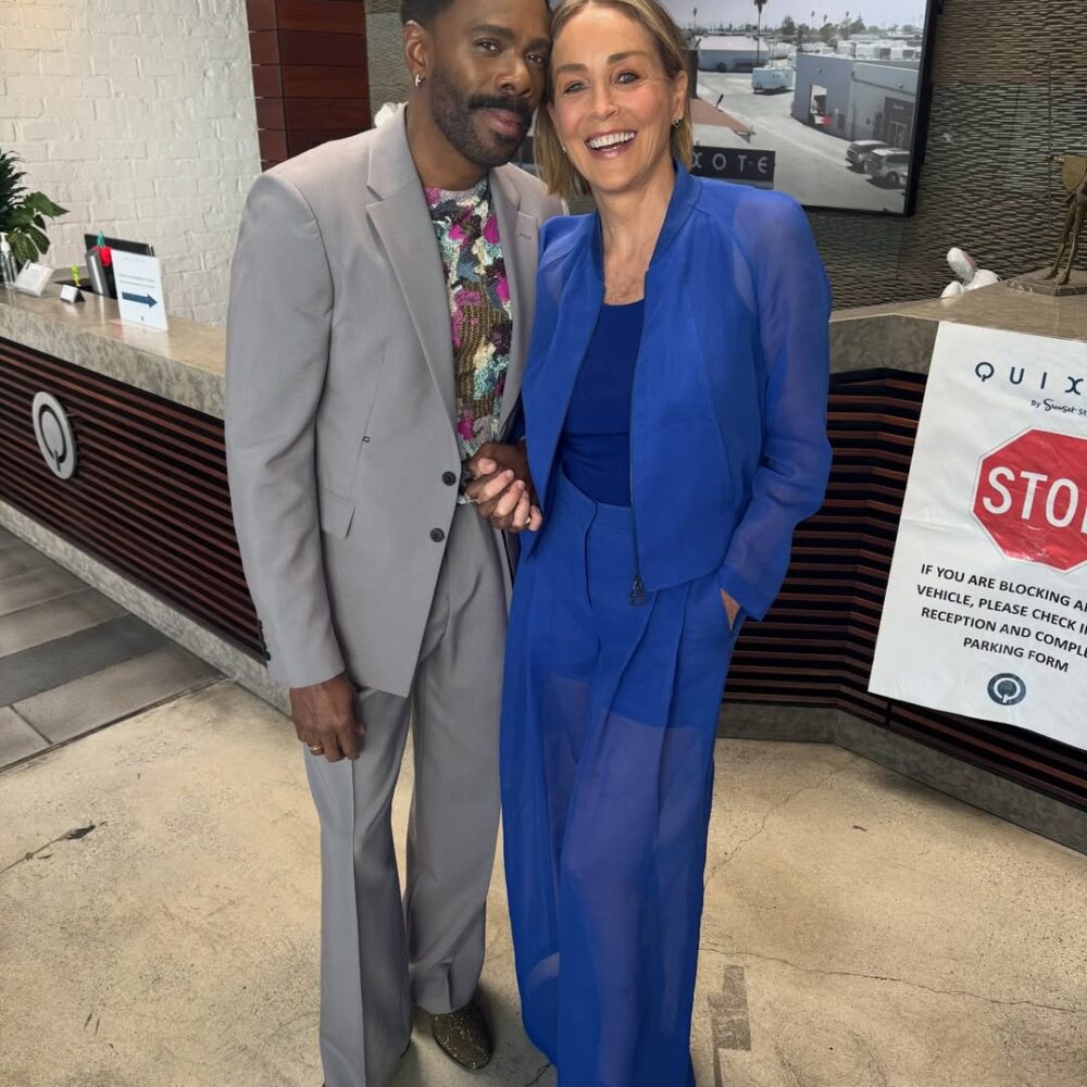 Sharon Stone illumine dans une tenue de la marque suisse Akris