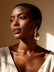 femme noire avec de grosses boucles d'oreille dorées