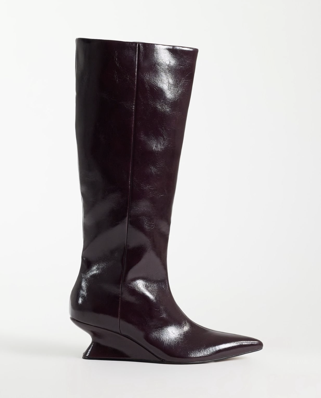 ASOS Design Cinder wedge pull on knee boots in burgundy