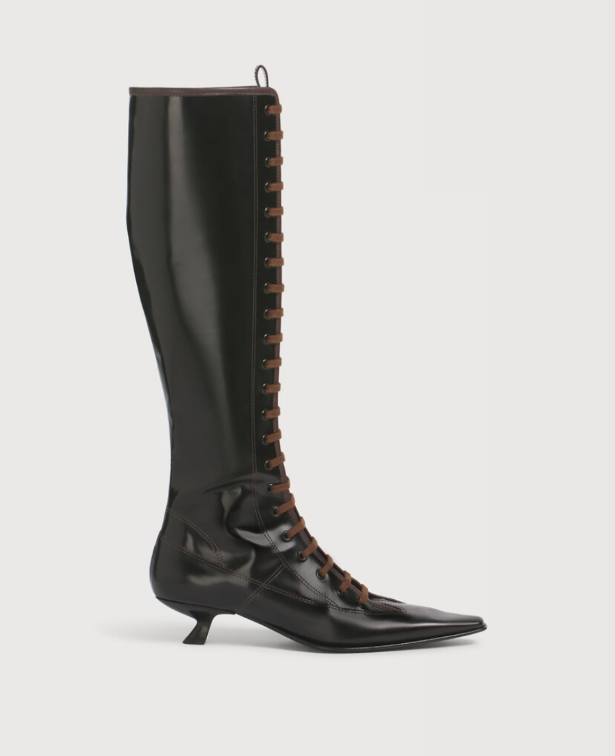 Marni Black leather boot with full lace-up front 
